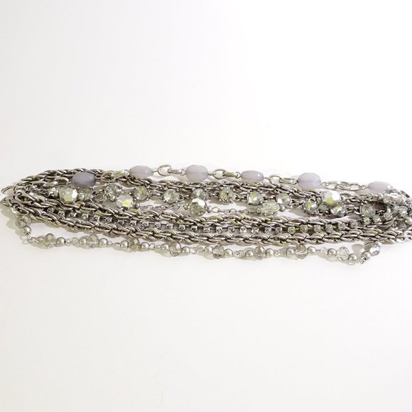 Ann Taylor LOFT  8 Layer Rope Stone Bead Antique Silver Toggle Bracelet NWT 29.5 - Picture 5 of 6
